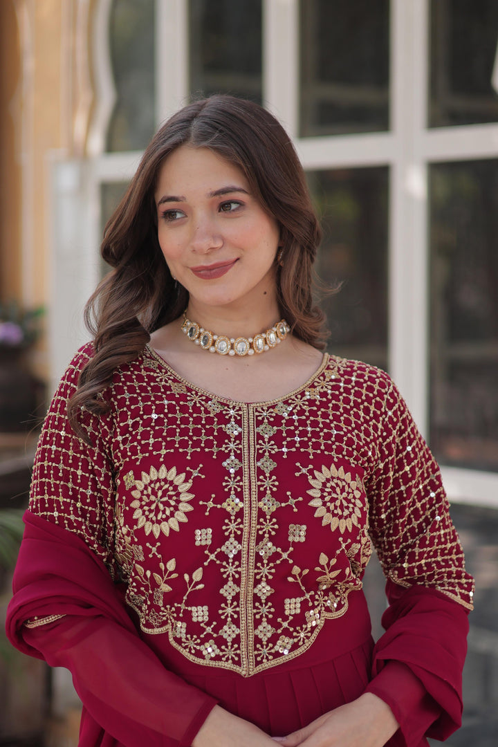 Meena Faux Blooming Georgette Anarkali | Shoppers Trend