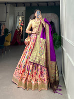Load image into Gallery viewer, Pink Jacquard Silk ( Paithani ) Half-Saree , Dhavani Set , Langa Voni and Davani Sets Price and Online Shopping Price Under 3000 . this Fabric Pink Color Jacquard Silk Or  Paithani Silk Dhavani Set For Wedding Best Choise Wear Collection Price Under 3000 . Fully Zari Weaving Work and Purple Dupatta Fully Zari Weaving Work and Both side Tassels .


