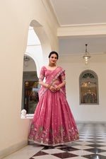 Load image into Gallery viewer, Pink Sequins Embroidered Lehenga , Pink Bridal Lehenga Choli Set , Designer Pink Gold Crush Lehenga
, Pink Lehenga for Engagement Ceremony , Embroidered Pink Lehenga with Blouse . 
