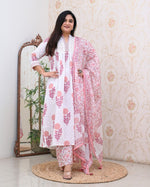 Load image into Gallery viewer, Pink Pure Cotton Kurti With Price and Online Shopping Price Under 2000 . this Fabric So Heavy and This Fabric Embroidery Handwork Using. Step into comfort and style with this Pure Cotton Kurti Set. Designed with Embroidery Handwork and a soft feel, this Kurti set is perfect for casual outings or festive occasions
