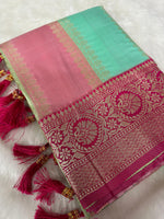 Load image into Gallery viewer, Pink Soft Banarasi Silk Sarees With Price and Best Online Shopping Price Under 2500 . This Fabric Soft Banarasi Best Soft Fabric and Smooth Premium Fabric This Saree .This Saree Soft Banarasi Silk Saree Gold Zari Weaving and Rich Pallu . 
