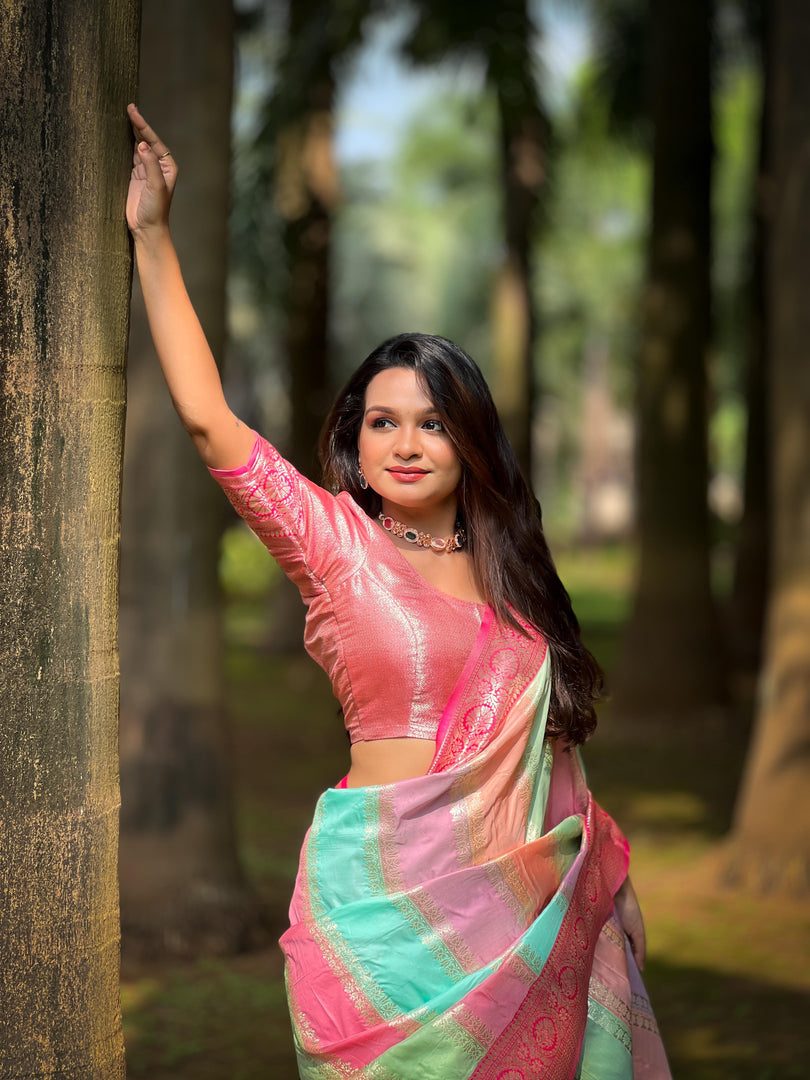 Pink Soft Banarasi Silk Sarees With Price and Best Online Shopping Price Under 2500 . This Fabric Soft Banarasi Silk Saree For Weddings . This Fabric Soft Banarasi Best Soft Fabric and Smooth Premium Fabric This Saree .This Saree Soft Banarasi Silk Saree Gold Zari Weaving and Rich Pallu . 