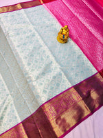 Load image into Gallery viewer, Pista Kanchipuram Handloom Tissue Weaving Silk Saree with Price and Blouse Pink and With Zari Weaving Border Work Mainly Manufacture Tamil Nadu . Traditional look and Famous 2024-25
