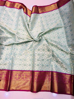 Load image into Gallery viewer, Light-Pista Kanchipuram Handloom Tissue Weaving Silk Saree with Price and With Zari Weaving Border Work Mainly Manufacture Tamil Nadu . Traditional look and Famous 2024-25
