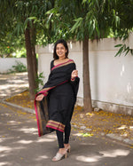 Load image into Gallery viewer, Pure Black Pure Chanderi Silk Kurti With Price and Online Shopping Price Under 1500 . this Fabric So Soft and Smooth Inner Include this Pure Fully Black and Border Lace Up adn Dupatta Same to Lace . This Dupatta Georgette Fabric Soft Fabric. This Kurti Eid , Mahoram etc... . Traditional looks For 2024-25 . 
