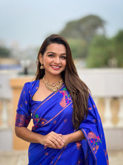 Pure Blue Soft Paithani Silk Sarees With Price and This Fabric Soft Paithani Silk Saree For Weddings for Under Price 2000 . This Fabric Soft Paithani Silk Saree First Manufacturer in Aurangabad district of Maharashtra.