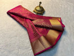 Load image into Gallery viewer, Pure dark pink mysore silk sarees with price and online shopping price under 1500 . this saree mysore silk saree for weddings and  Gold fully zari weaving working all over saree most popular saree 2024-25 .
