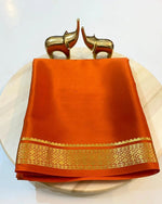 Load image into Gallery viewer, Pure Orange semi mysore silk sarees with price and Gold zari weaving gold this fabric best famous and best popular product . this Saree semi mysore silk saree price under 1000 .
