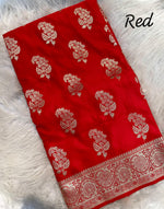 Load image into Gallery viewer, Explore our stunning Red Satin Silk Saree, crafted from premium satin silk fabric for a luxurious feel. Perfect for weddings, parties, and special occasions, this saree offers unmatched elegance, vibrant color, and a soft, smooth drape. Shop now for timeless sophistication!&quot;

