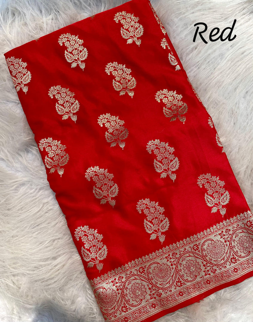 Explore our stunning Red Satin Silk Saree, crafted from premium satin silk fabric for a luxurious feel. Perfect for weddings, parties, and special occasions, this saree offers unmatched elegance, vibrant color, and a soft, smooth drape. Shop now for timeless sophistication!"