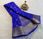 Load image into Gallery viewer, Blue Color Saree and Gold Color Zari Weaving Work Pure Mysore Silk Saree Price and Online Shopping Price Under 1500 . Buy Now Shoppers Trend 
