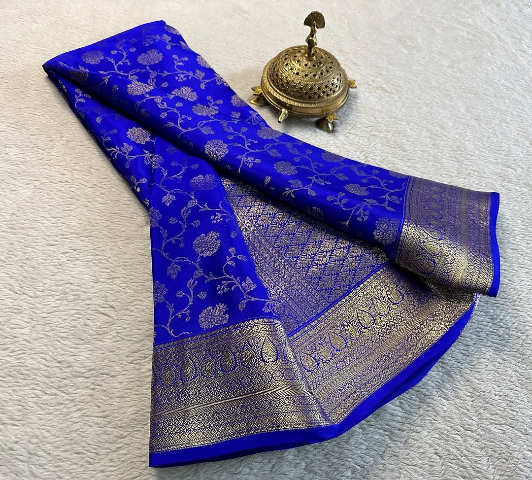 Blue Color Saree and Gold Color Zari Weaving Work Pure Mysore Silk Saree Price and Online Shopping Price Under 1500 . Buy Now Shoppers Trend 