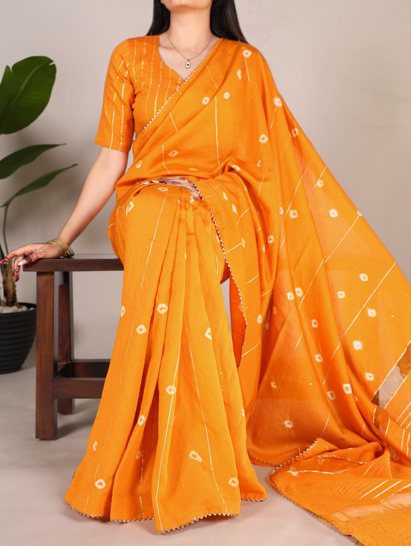 Pure Yellow and Orange Color Viscose Chanderi Saree Price , Online Shopping Price Under 1500 , Yellow Viscose Chanderi Saree Mainly Manufacturing Chanderi in Madhya Pradesh , India . This Viscose Chanderi Price Under 1500 . 