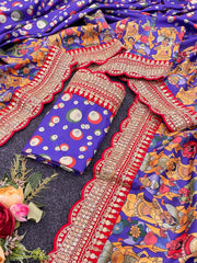 Purple Chinon Sarees With Price and Online Best Shopping Price Under 2000 . This Fabric Soft Smooth Fabric Chinon Saree With Kalamkari Print and Cutwork Border Design .