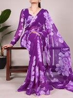Load image into Gallery viewer, Purple Color Chiffon Saree , Floral Print Pearl Lace Border Saree Price and Online Shopping Price Under 1500 ,  this Fabric Purple Chiffon Saree Original . This Saree Traditional Look For 2024-25 , 2025-26 .  
