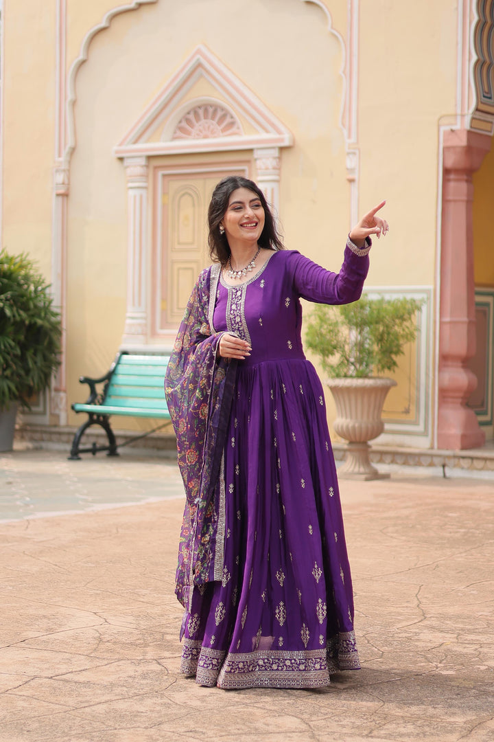Heena Chinnon With Embroidery Work Anarkali | Shoppers Trend