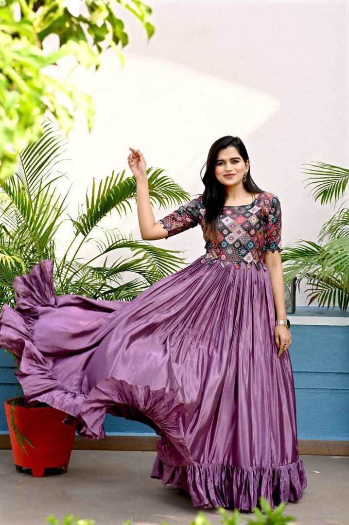 Luxurious Fabric with Stunning Sequins Work , Buy Chinnon Gown with Sequins Online , Elegant Designer Gown for Weddings & Parties , Trendy Sequins Work Gown for Special Occasions Buy Now Price Under 1499 . 