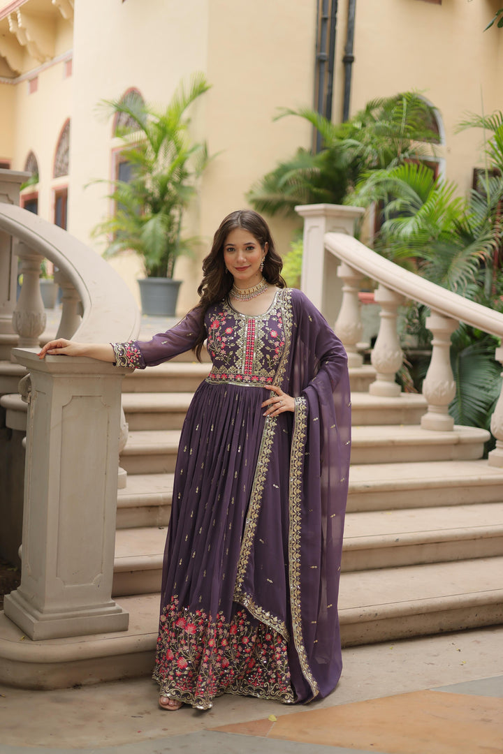 Purple Sequin Kurti Sharara Set , 
Purple Ethnic Wear for Women , Faux Georgette Purple Kurti Set ,
Purple Sharara for Wedding , functions , Purple Kurti Suit with Embroidered Dupatta 
