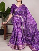 Load image into Gallery viewer, Purple Color Saree From Tussar Silk Fabric For Wedding And Other Occasion, Traditionally, Tussar Silk sarees are woven with silk, though they can also be made in other materials like cotton, georgette, and chiffon Fabric . This Saree For Weddings Best Choise Price Under 2000 . 
