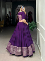 Load image into Gallery viewer, Beautiful Dark Rani Pure Chanderi  Dhavani Set and Half Saree . this Fabric Pure Chanderi Dhavani Set With Price and Online Shopping Price 2000 . this Fabric Pure Chanderi Soft and Smooth Fabric and Rich Lenga Border Rich  and Duptta Dark Green Color  most Authentic Color and Best Selling Product Price Under 2000 . 
