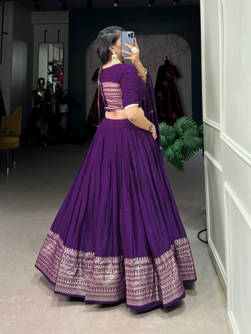 Beautiful Dark Rani Pure Chanderi  Dhavani Set and Half Saree . this Fabric Pure Chanderi Dhavani Set With Price and Online Shopping Price 2000 . this Fabric Pure Chanderi Soft and Smooth Fabric and Rich Lenga Border Rich  and Duptta Dark Green Color  most Authentic Color and Best Selling Product Price Under 2000 . 