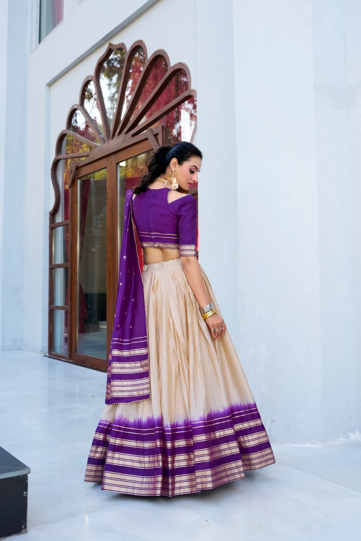 Purple Chanderi Lehenga Design , 
Royal Purple Traditional Lehenga , 
Lavender Purple Lehenga for Functions , Purple Lehenga with Zari Weaving , Deep Purple Chanderi Wedding Wear . 