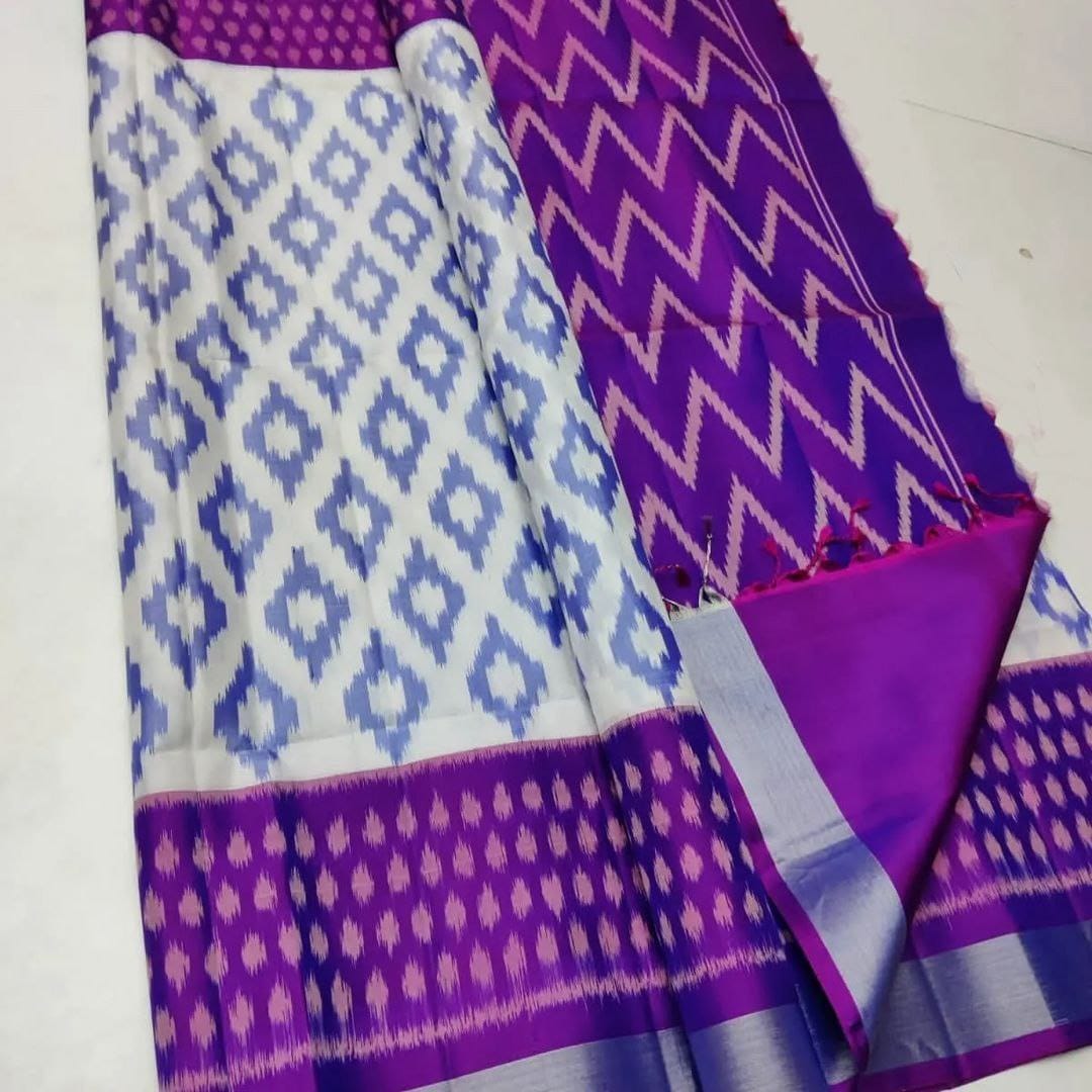 Purple Ikkat Silk Saree Online , Traditional Purple Handloom Saree , 
Purple Digital Print Saree for Festive Wear , Elegant Purple Soft Silk Saree , Purple Ikkat Saree with Blouse Piece 
