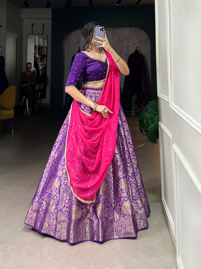 Tanisha Jacquard Silk Dhavani Set | Half-Saree | Shoppers Trend
