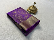 Mysore Silk Saree featuring elegant zari weaving. 6.3m length with matching blouse piece. Machine washable. Crafted from premium Mysore silk for luxurious drape and comfort.
