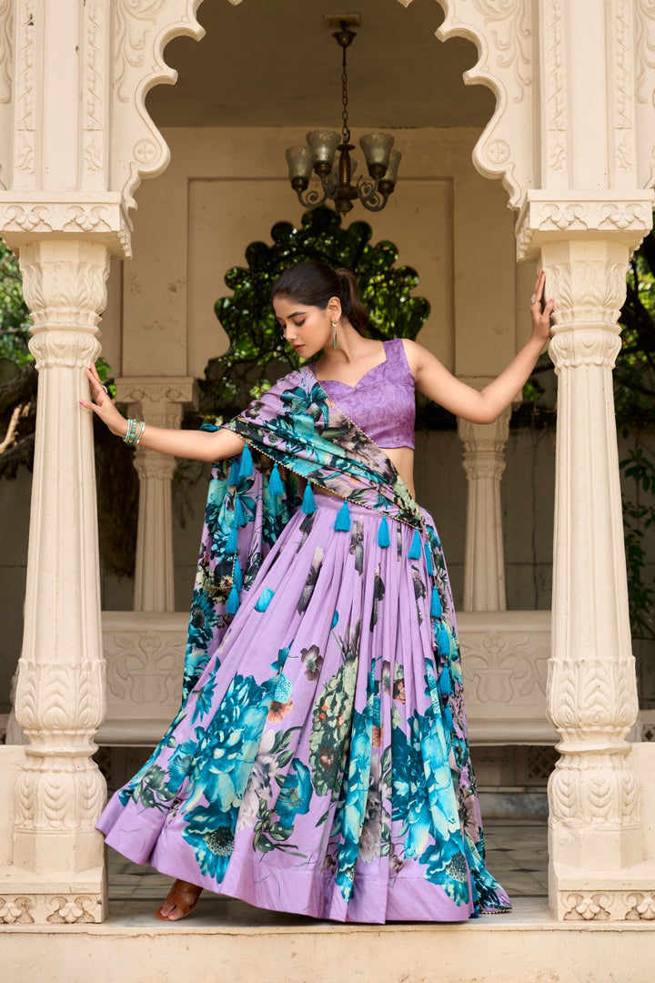 Purple Color Tussar Silk Dhavani Set | Langa Voni | Langa Davani Set | Half-Sarees Price and Online Shopping Price Under 2000 . 