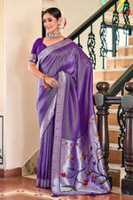 Load image into Gallery viewer, Purple Viscose Saree With Silver Zari Amazing Combination. Viscose Saree Look So Pretty In Wedding Season . A purple Viscose saree is a striking and luxurious Fabric.
