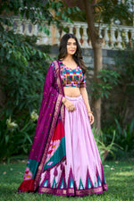 Load image into Gallery viewer, Purple Color and Dark Rani Tussar Silk Dhavani Set , Davani Set , Langa Voni and Half-Sarees With Price and Online Shopping Price Under 2500 . this Fabric So Purple Lehenga Best  Wedding Wear Collection Price and This Fabric Traditional Look For 2024-25 , 2025-26 .

