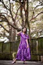 Load image into Gallery viewer, Purple Georgette Dress Or Frock With Price and Online Shopping Price Under 1000 . this Fabric Soft and Pure Cold This Fabric Discover this ready-to-wear Georgette frock featuring a beautiful floral print, adjustable chest fit, and 3.20-meter flair with micro cotton lining. Traditional Look For 2025-26 . 
