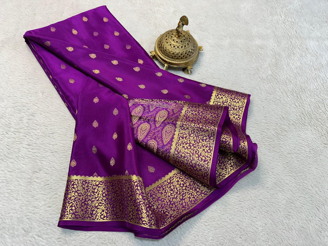 Purple Mysore Silk sarees price and Online shopping price Under 1500. this fabric smooth and very softness and this fabric Purple Mysore Silk Saree with Zari Weaving Work this price under 1500 .  