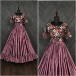 Load image into Gallery viewer, Gajari Color Chinnon Fabric With Sequins and Print Work Gowns Price and Online Shopping Price Under 1500 .  
