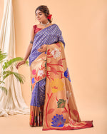 Load image into Gallery viewer, Purple Pure Paithani Silk Weaving Saree For Weddings Best Price and Online Shopping Price Under 2000. this Saree Rich and Premium Border Zari Weaving Work Heavy Paithani Weaving Work and Red Blouse With Purple Saree Paithani Weaving . This Traditional Woman Look For 2024-25 , 2025-26 . 
