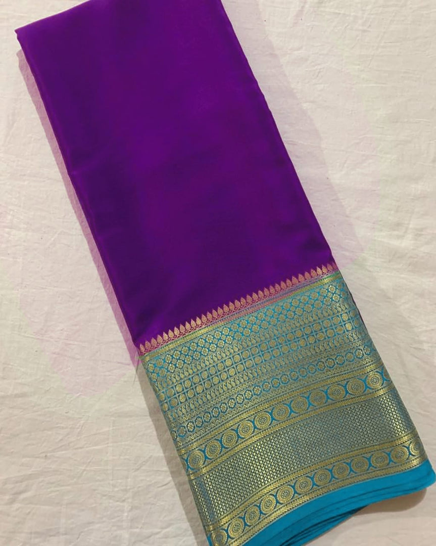 Purple Semi-Mysore Silk Saree Price and Online Shopping in this Product . This Semi-Mysore Silk Saree Blouse Design Rich Fabric and Rich Pallu With Golden Zari Weaving In Traditional Look 2024-25 .