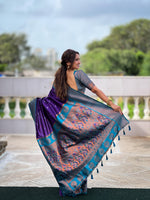 Load image into Gallery viewer, Purple Soft Paithani Silk Sarees With Price and Online Shopping Price Under 2000 . This Fabric Smooth and Softness . This Fabric Soft Paithani Silk Saree Rich Pallu and Most Famous Design and Jumka Traditional 2024-25 . 
