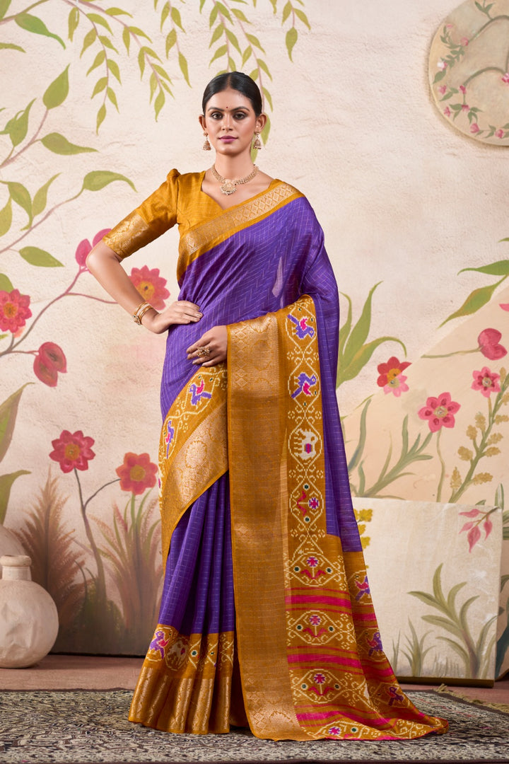 Purple Tussar Checks Sarees with Price and Online Shopping price under 1500 . This Fabric Most Unique Design and authentic Look for Woman For Weddings . This Fabric Tradition Look for  2024 - 
2025 . 