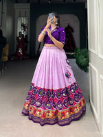 Load image into Gallery viewer, Beautiful Crafted Purple Tussar Silk Dhavani Set with Price and Online Shopping Best Price Under 2000 . This Fabric Tussar Silk Soft and Lehnga Crafted Border Rich Design and Dupatta Red Combination Design Most Authentic Davani Set , Langa Voni . Traditional Look For 2024-25 . 
