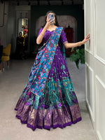 Load image into Gallery viewer, Purple With Sky Color Tussar Silk Fabric Langa Voni , Davani Set , Half-Saree and Dhavani Sets With Price and Online Shopping Price Under 2000. this Fabric Purple Color Dhavani Set Fine Color and Heavy Lehenga Best Weddings Wear Collection , Traditional Look For 2024-25 , 2025-26 . 
