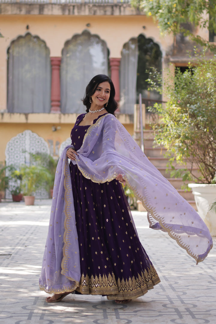 Faux Blooming Embroidered Gown , Designer Gown with Dupatta
Zari Sequins Work Ethnic Gown
Party Wear Long Gown for Women
Elegant Anarkali Gown . 