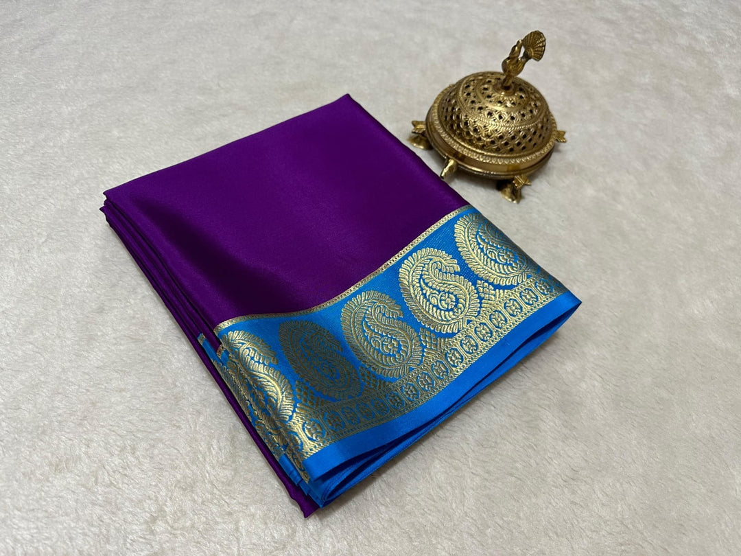 Beautiful Purple Semi-Mysore Silk Saree with zari work. 6.3m length. Includes blouse. Machine washable - Mysore district Silk Saree most famous saree . 
