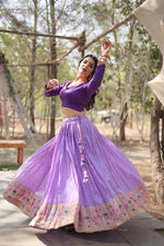 Load image into Gallery viewer, Lavender lehenga with alterable blouse , Premium lavender lehenga with designer detailing , Graceful lavender lehenga for haldi, sangeet, or reception , Trending lavender lehenga with rich ethnic craftsmanship .
