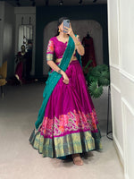 Load image into Gallery viewer, Cotton Silk Half Saree / Langa Voni with Thread and Sequins Embroidery. price 2099 , shop now shoppers trend...
