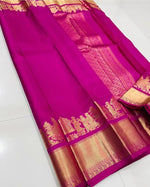 Load image into Gallery viewer, Rani Color Soft Lichi Silk Sarees With Jacquard Work and Fully Border Zari Weaving Work Price and Online Shopping Price Under 1000 . this Fabric Rani Color Saree Pure Wedding Wear Collection and Soft Lichi Silk Saree Rich And Premium Saree Collcetion . 
