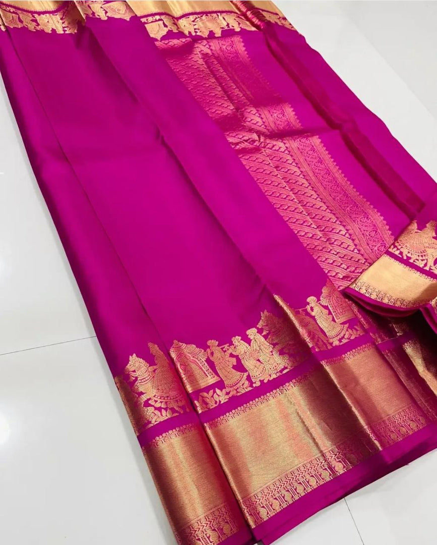 Rani Color Soft Lichi Silk Sarees With Jacquard Work and Fully Border Zari Weaving Work Price and Online Shopping Price Under 1000 . this Fabric Rani Color Saree Pure Wedding Wear Collection and Soft Lichi Silk Saree Rich And Premium Saree Collcetion . 