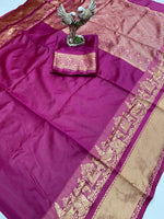 Load image into Gallery viewer, Rani pink soft lichi silk saree with royal jacquard work , Glamorous rani silk saree for weddings and special days , Best-selling rani lichi silk saree with fine finish , Designer jacquard rani saree in soft lichi fabric , Rani pink soft silk saree with contrast blouse , Elegant rani saree with intricate jacquard design , hop rani lichi silk sarees online with rich pallu , Traditional rani pink saree in premium lichi silk .
