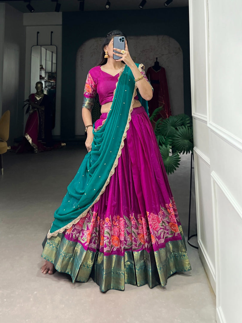 Saisa Cotton Silk Half Saree / Langa Voni | Shoppers Trend