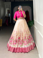 Load image into Gallery viewer, Rani Cotton Silk Dhavani Set , Langa Voni and Half-Saree With Price and Online Shopping Price Under 2000 . this Fabric Soft and Cotton Silk Rani Lehenga Flower Designs and Border Zari Weaving Work .
